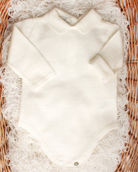 Body neonato colletto latte pura lana merino