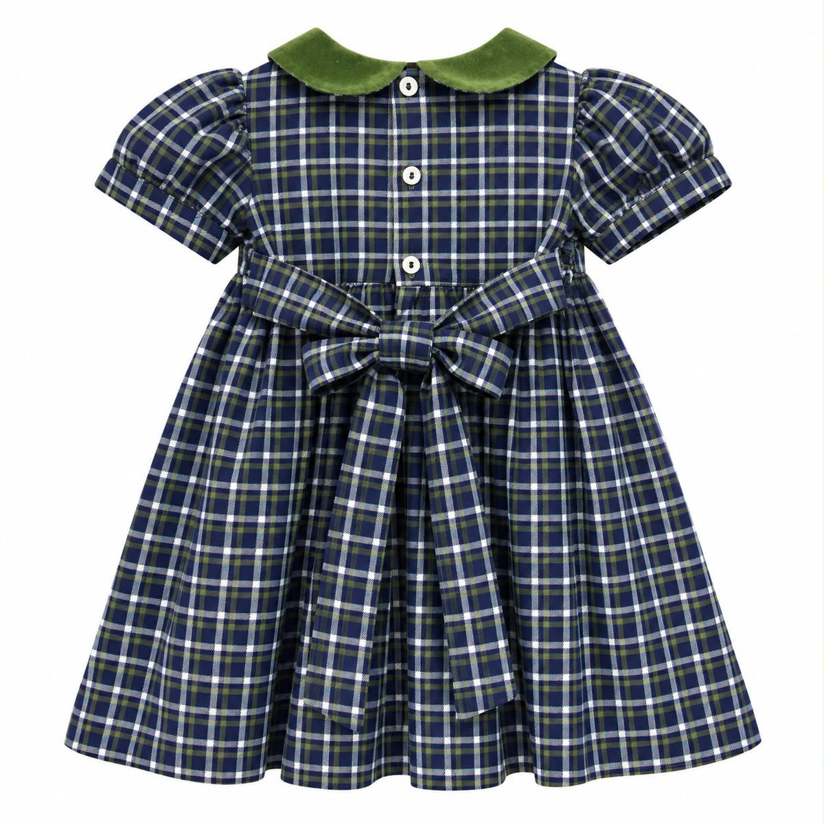 Abito baby scozzese punto smock e colletto in velluto verde