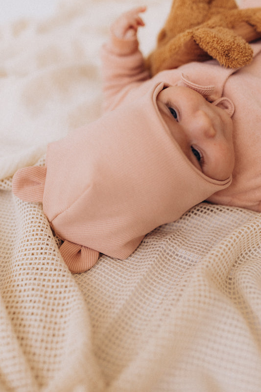 Cuffietta neonato orecchie orso rosa