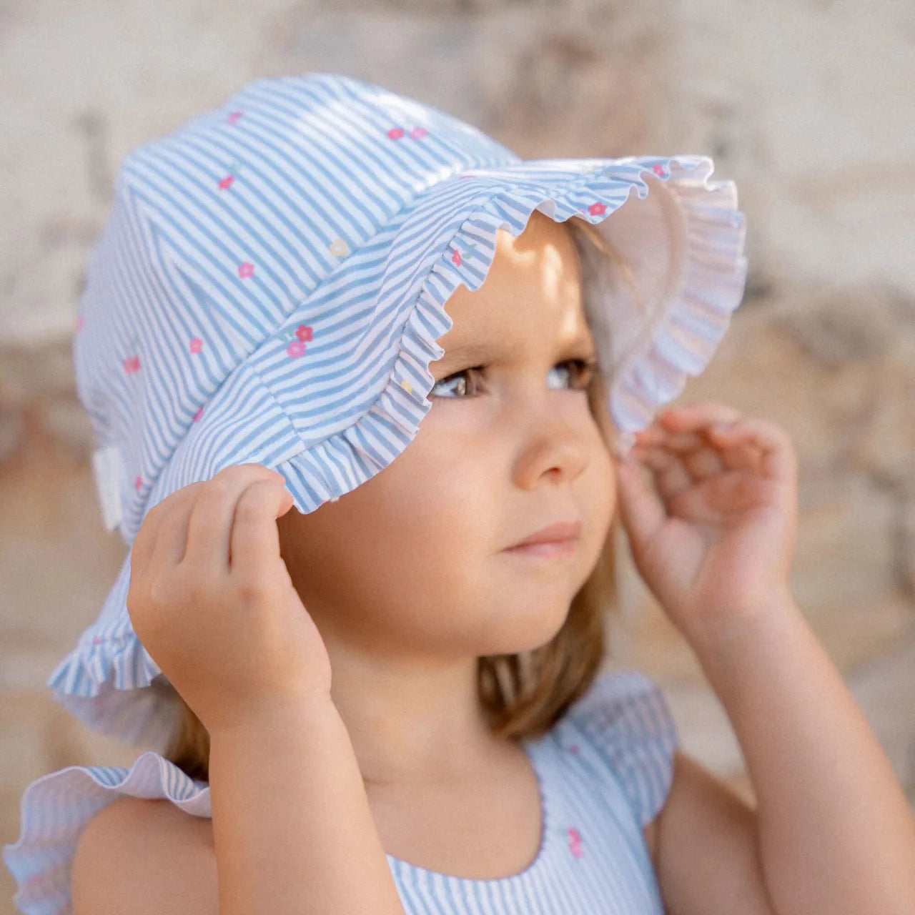 Cappellino reversibile blu fiori e righe Sunny Flower