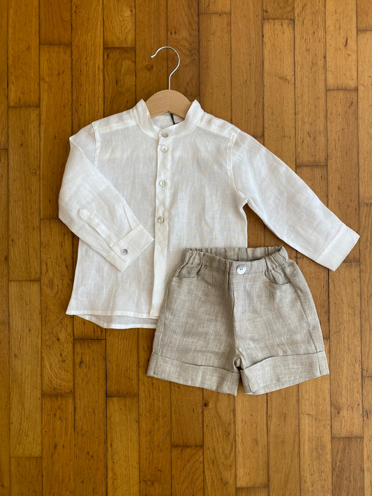 Chemise coréenne en lin blanc avec boutons en nacre