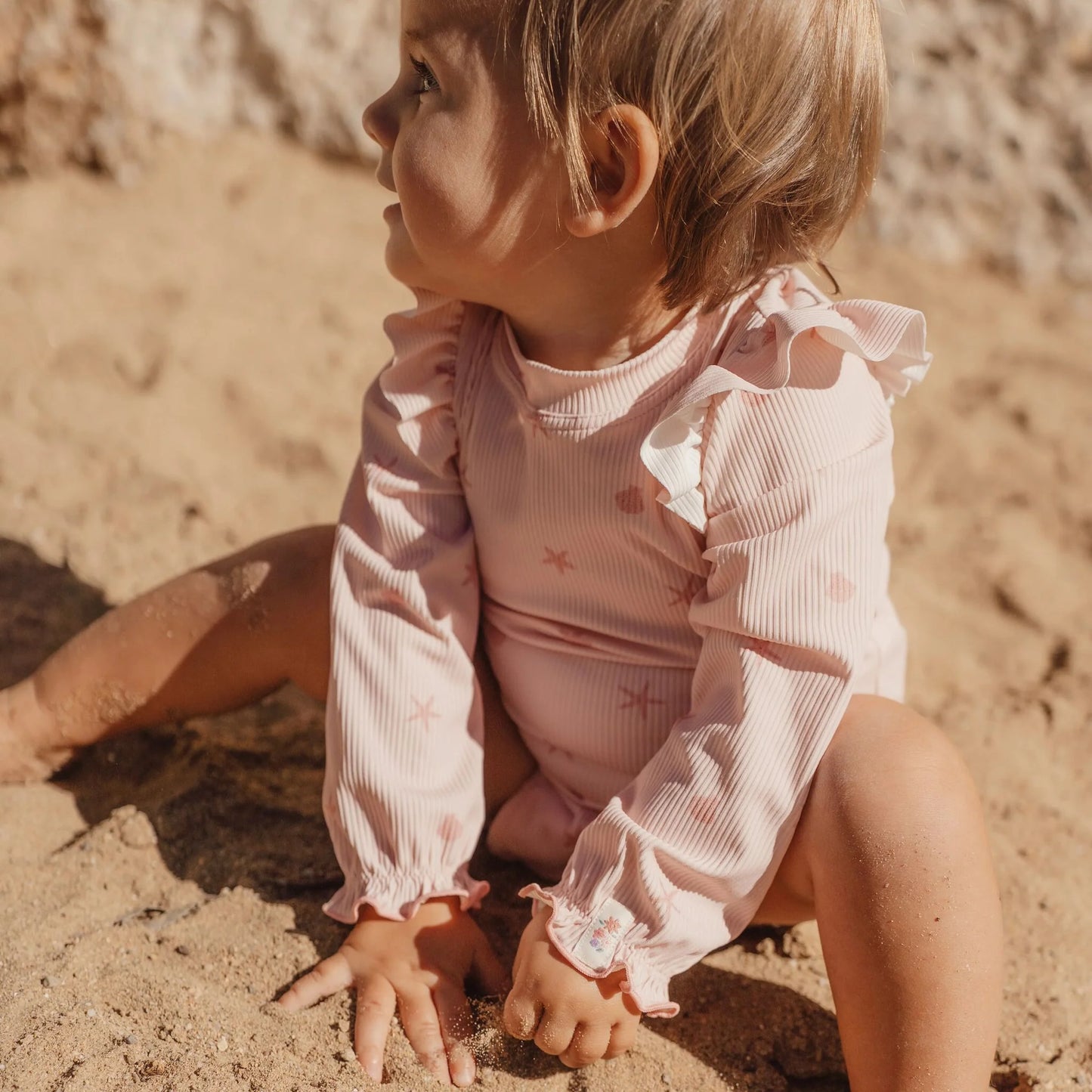 Costume da bagno a maniche lunghe UPF40 Rosa Conchiglie