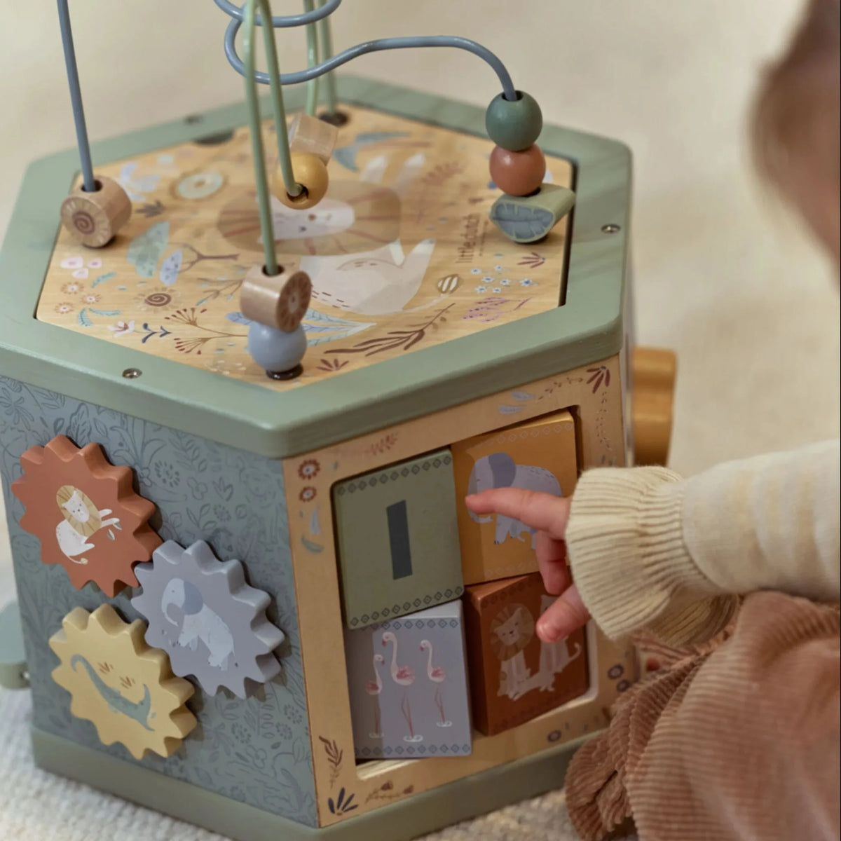 Cubo multi attività in legno Safari Friends