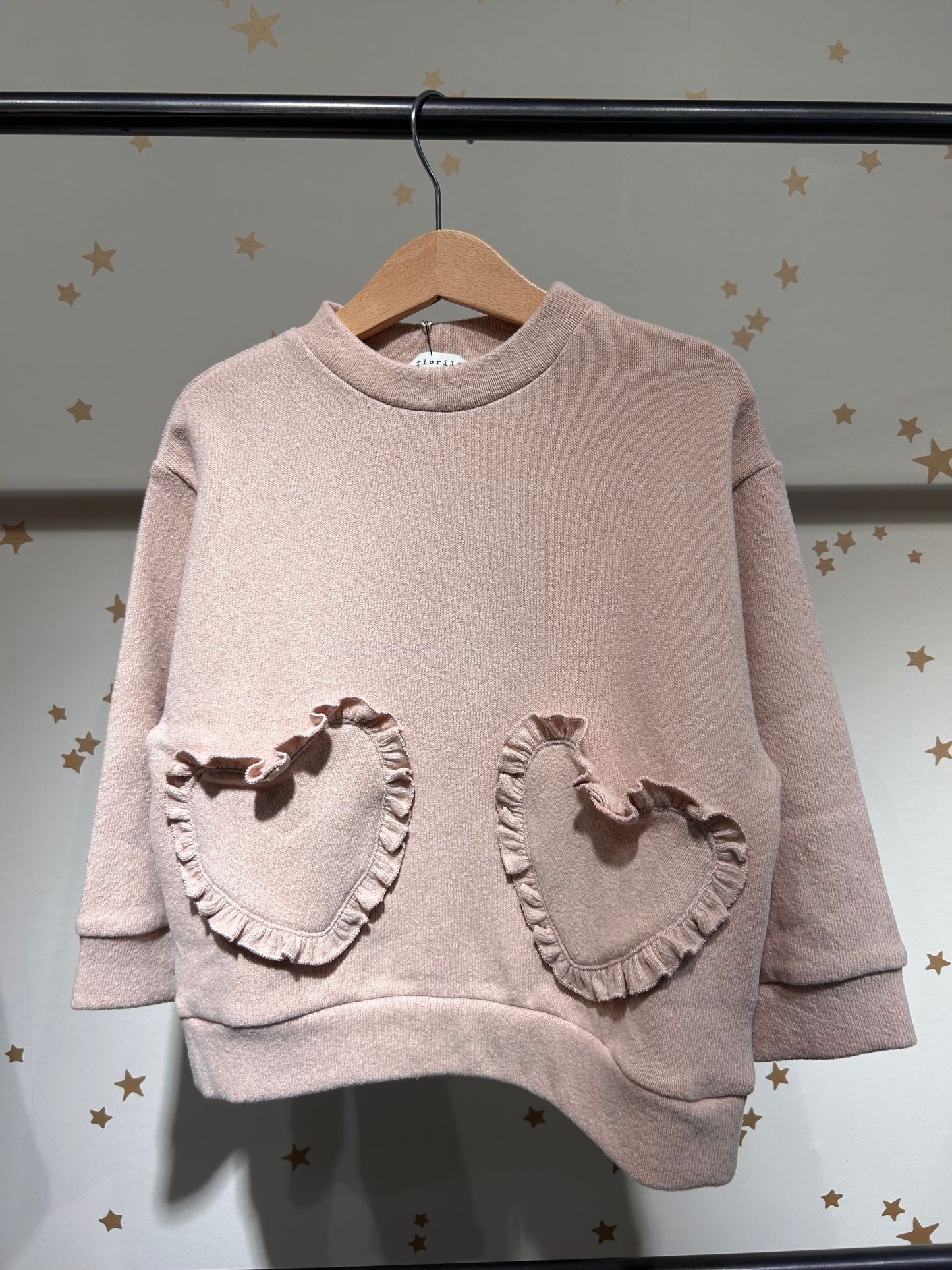 Felpa rosa confetto tasche cuori, caldo cotone