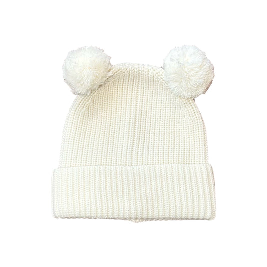 Cuffia pompon bambina lana panna 