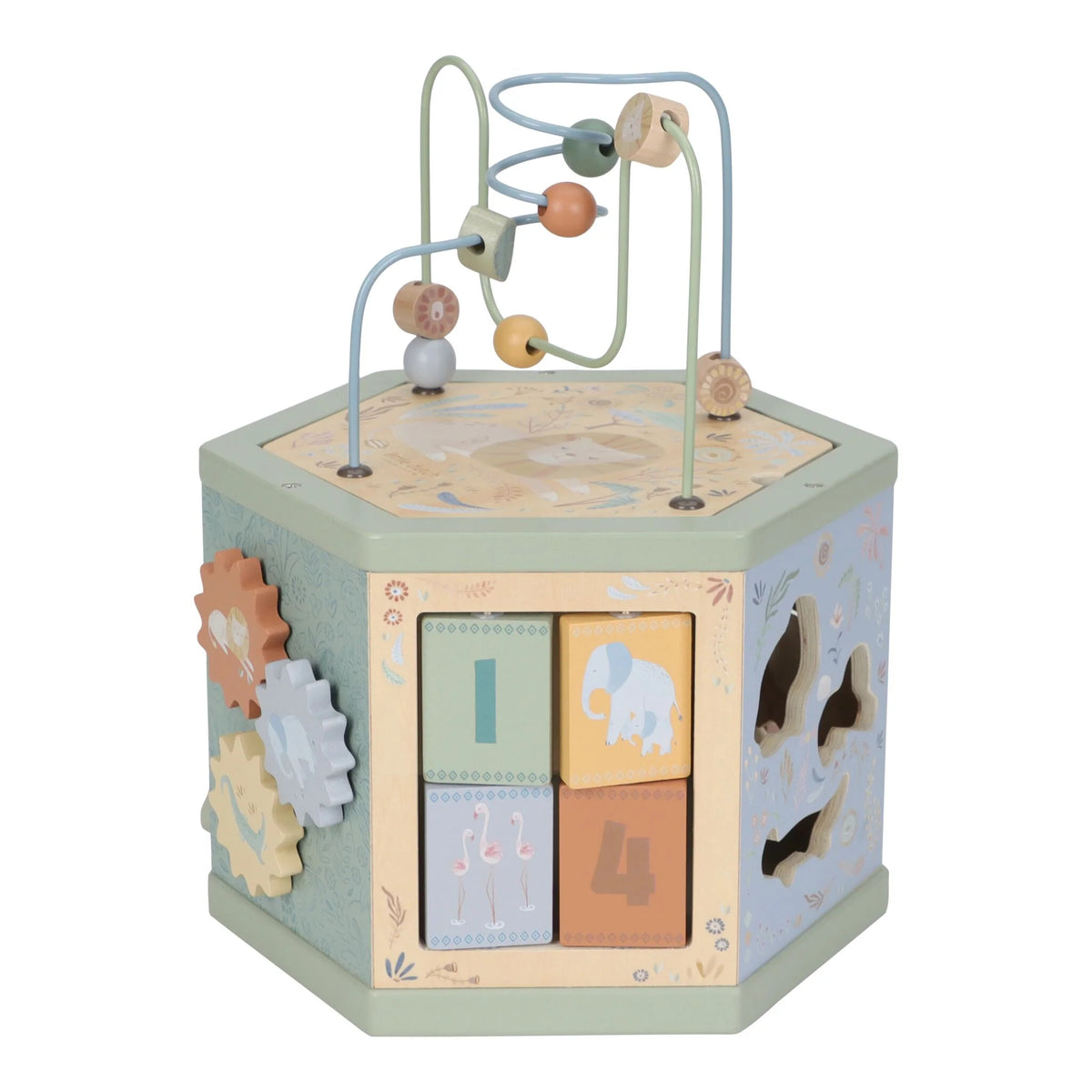 Cubo multi attività in legno Safari Friends