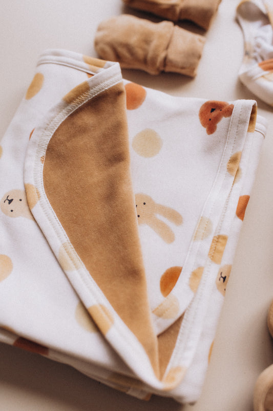 Coperta reversibile pois/coniglietto cotone BIO