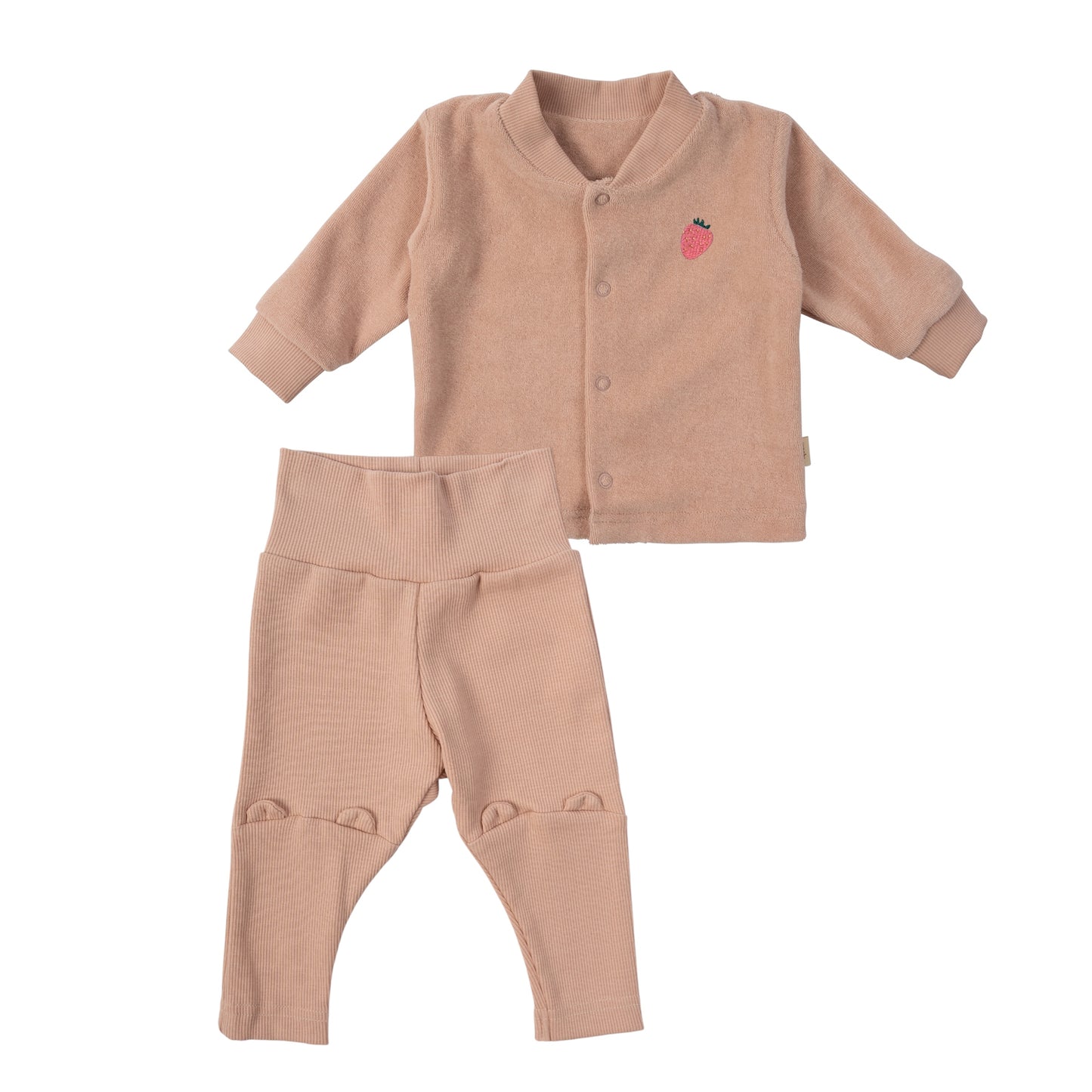 Completo cardigan e pantalone rosa cotone bio