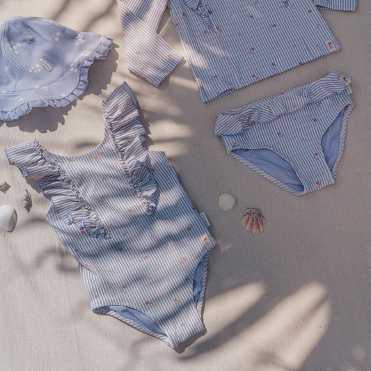 Costume da bagno intero lilla righe/fiori