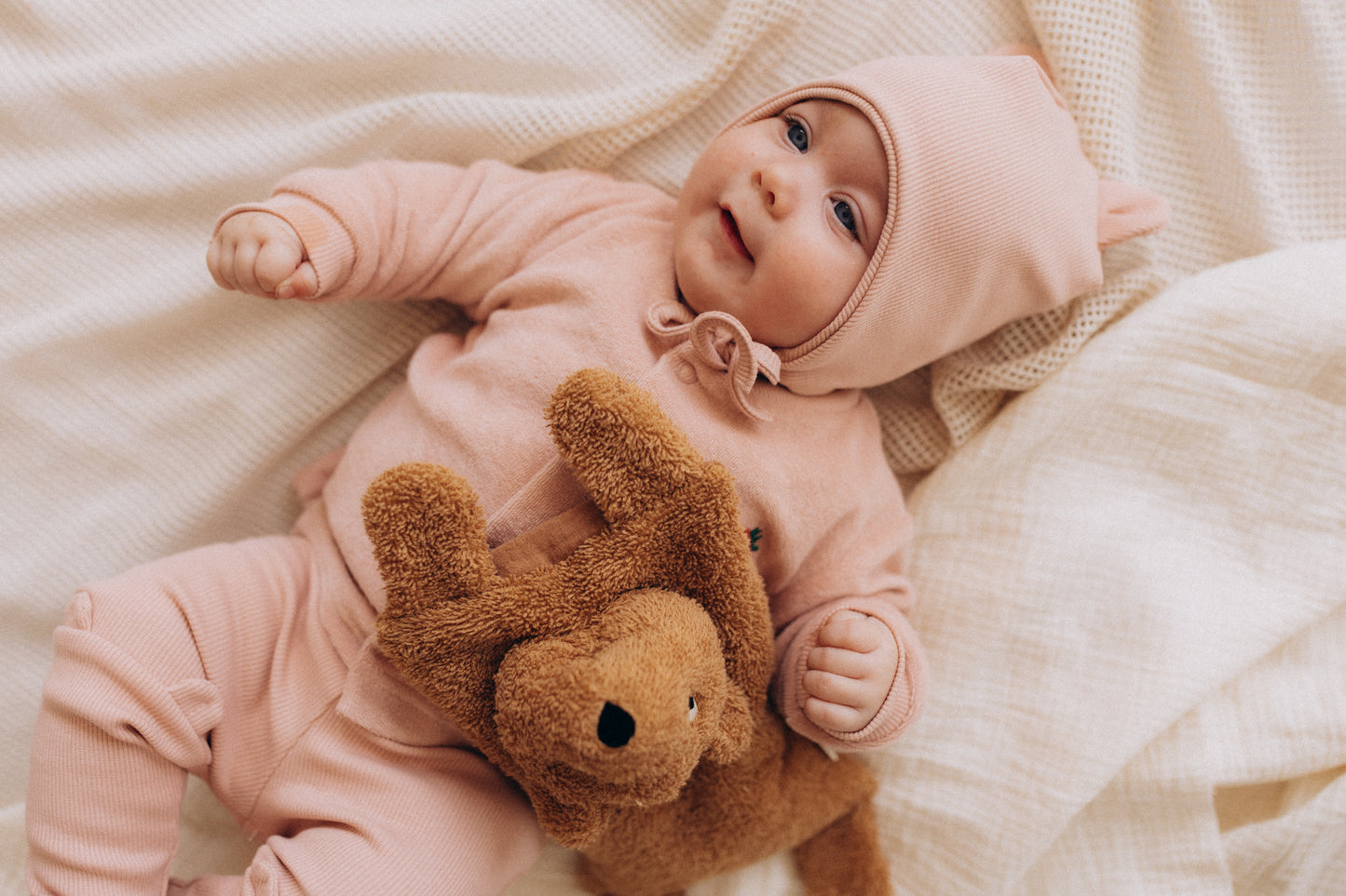Cuffietta neonato orecchie orso rosa