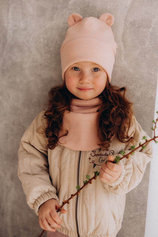 Cuffia rosa orecchie orsetto cotone BIO