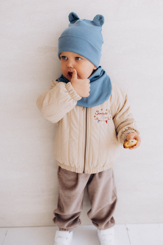 Cuffia azzurra orecchie orsetto cotone BIO