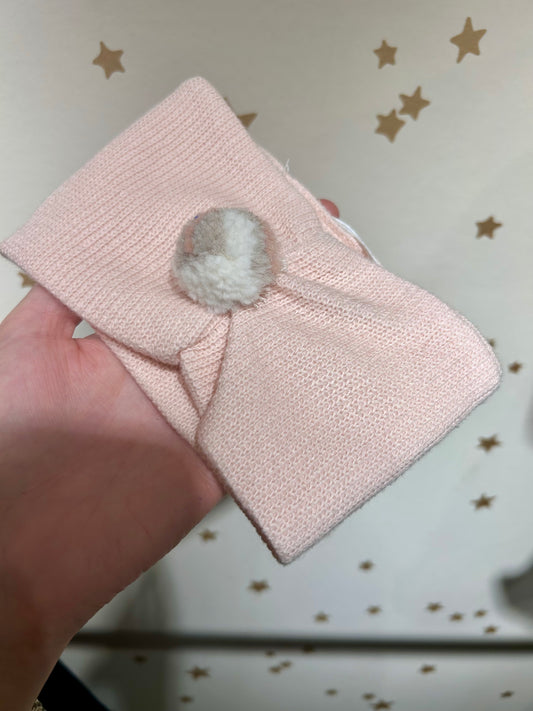 Fascia in maglia rosa pon pon