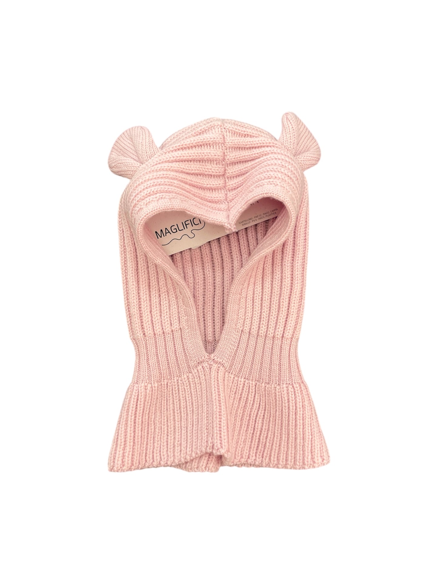 Passamontagna orecchie rosa pura lana merino