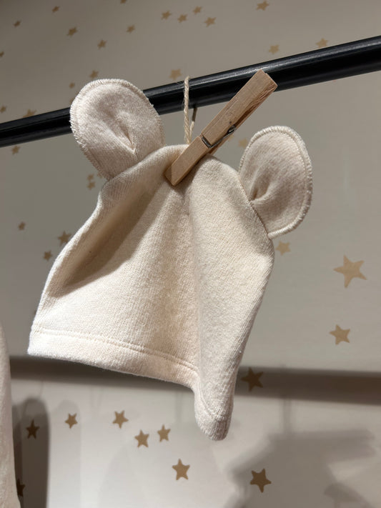 Cuffia orecchie orsetto avorio, caldo cotone