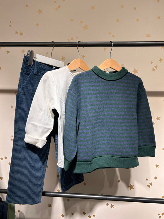 Felpa riga verde/blu caldo cotone