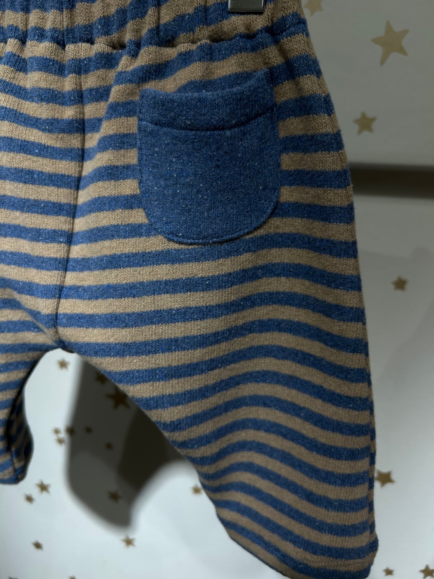 Pantalone baby riga legno/azzurro, caldo cotone