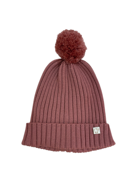 Cuffia pompon rose wood pura lana merino