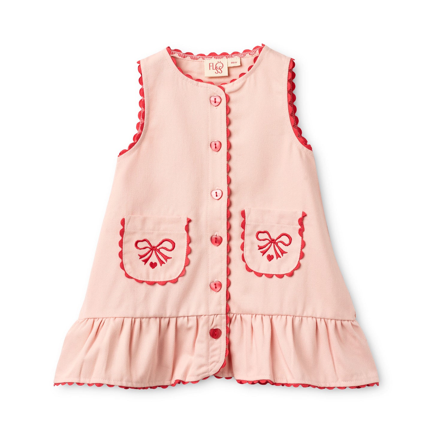 Abito denim rosa fiocchi ricamati Elina