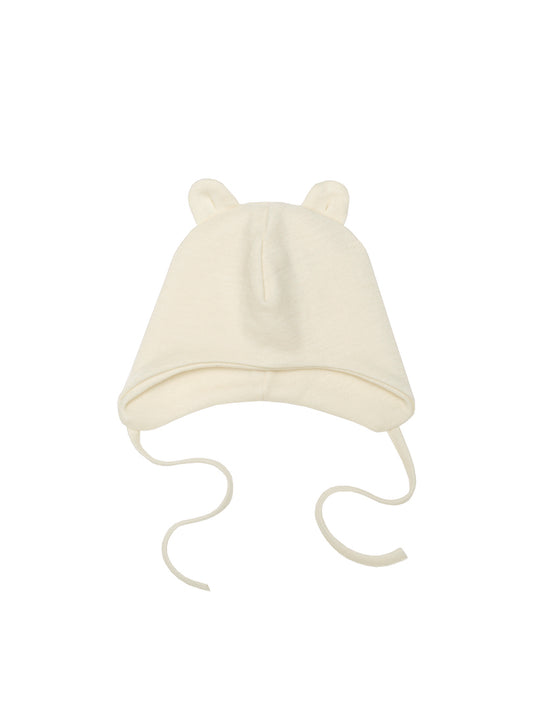 Cuffietta neonato lana/seta orecchie orso ecru