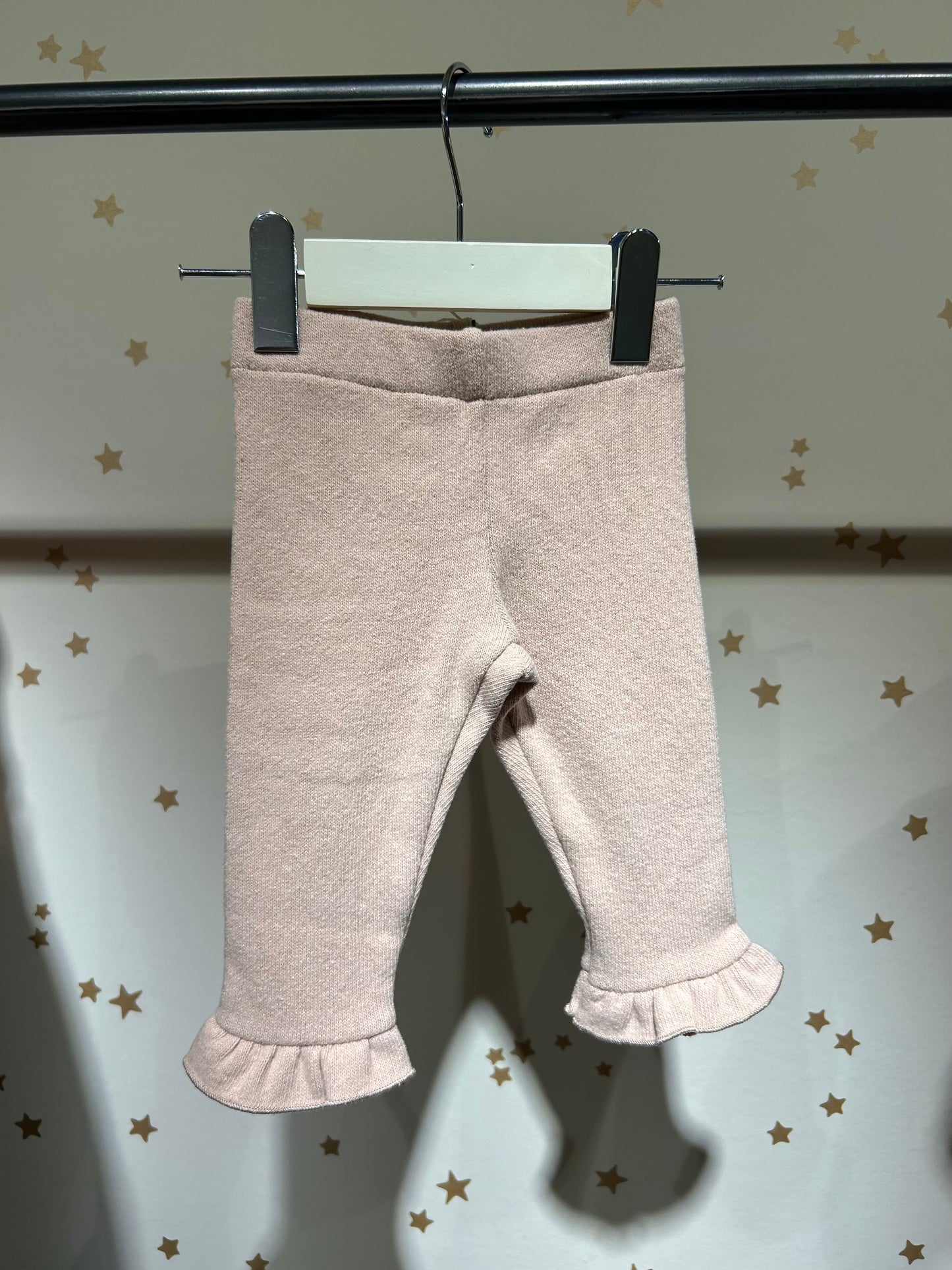 Leggings caldo cotone rosa confetto con balza