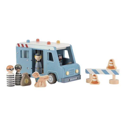 Camion della polizia con personaggi in legno