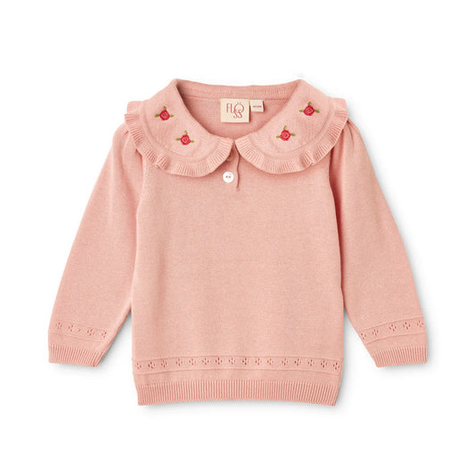 Maglione rosa con collo ricamato Josephine