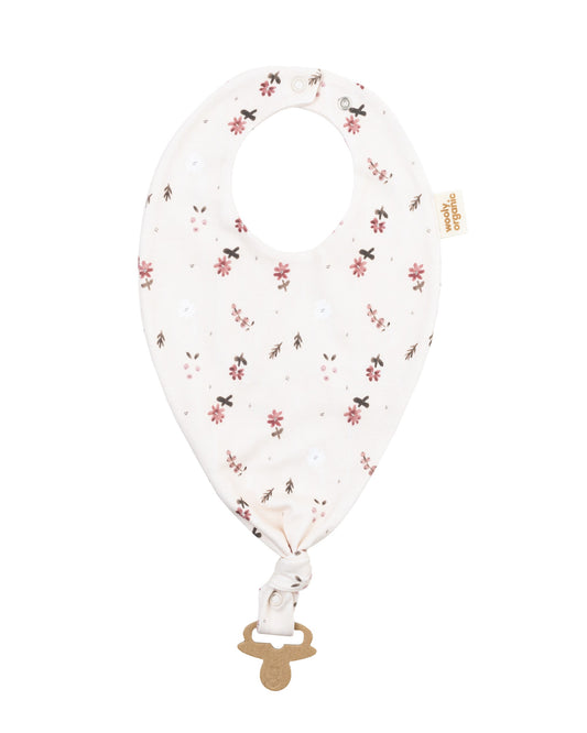 Bavaglia con porta ciuccio rosa Flora cotone BIO