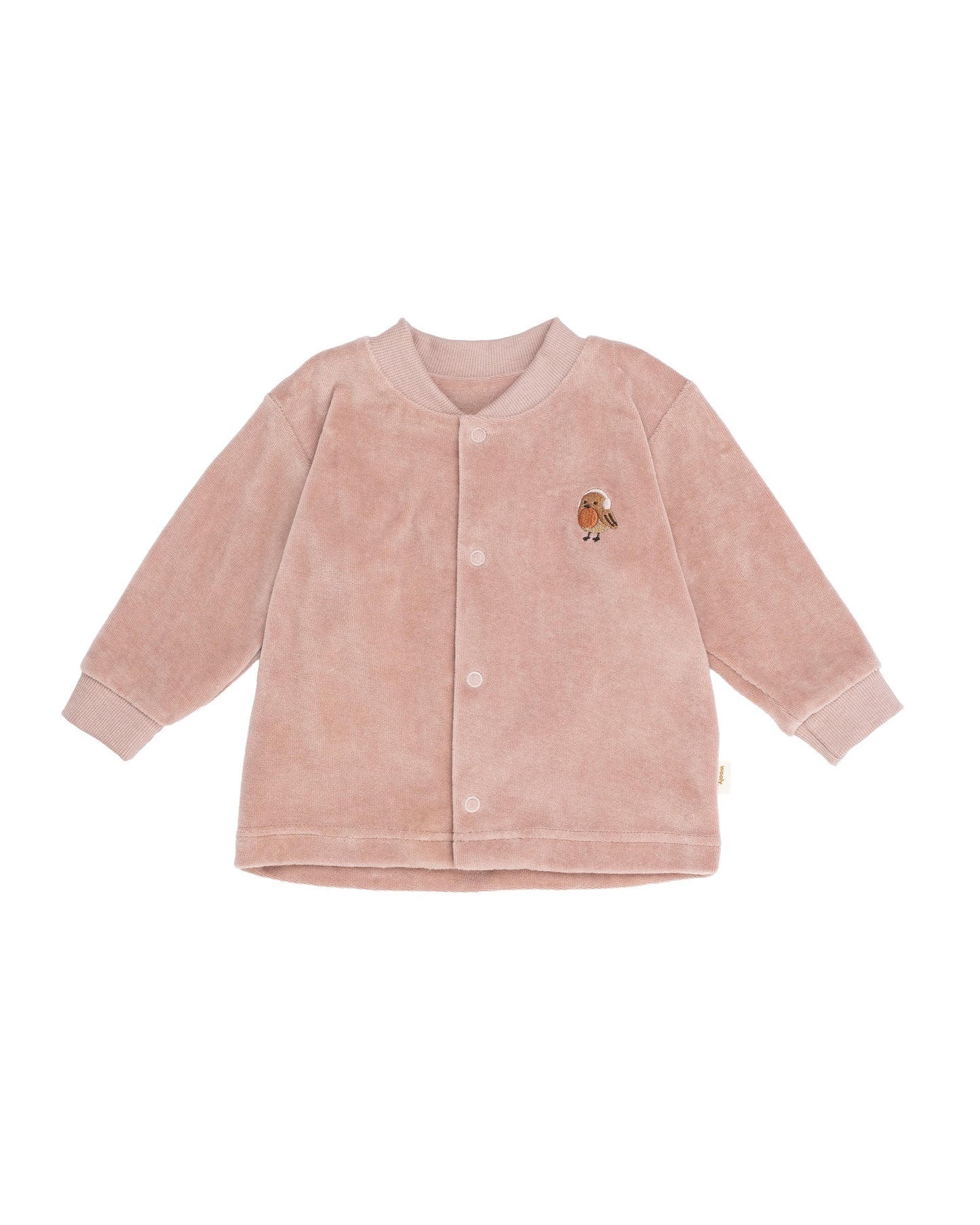 Completo cardigan e pantalone ciniglia di cotone BIO uccellino rosa