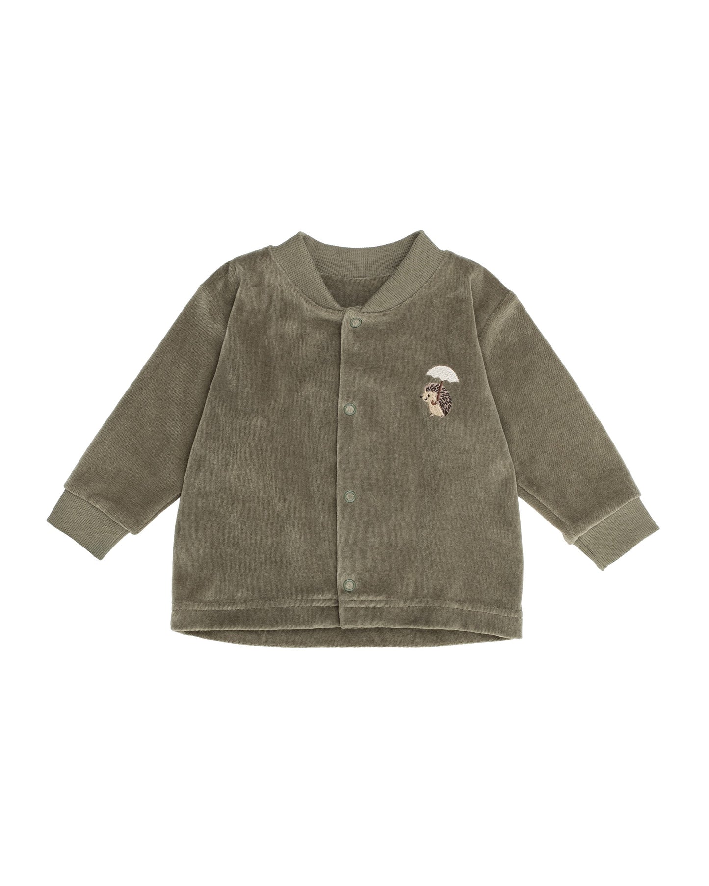 Completo cardigan e pantalone ciniglia di cotone BIO verde riccio