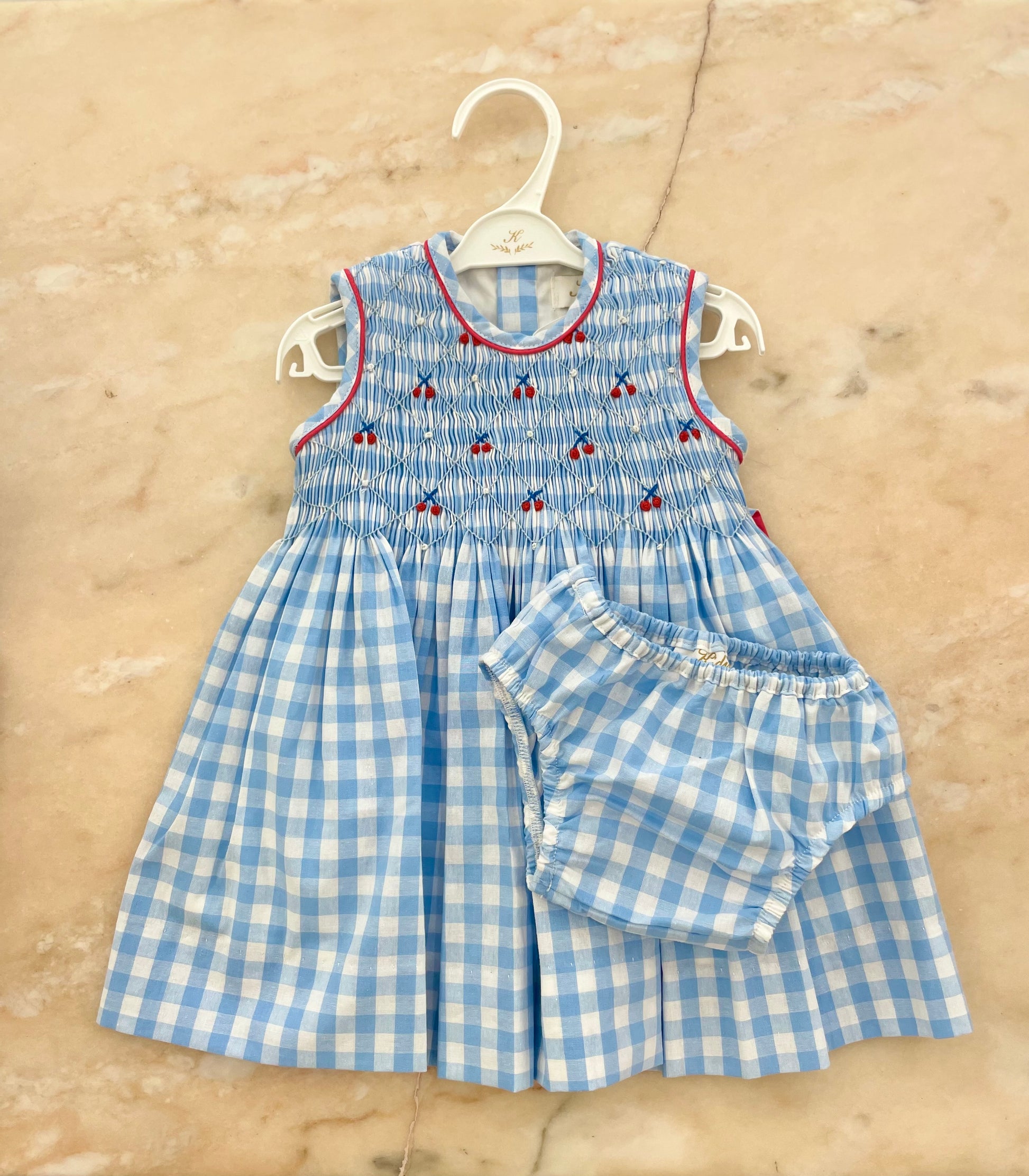 abito + culotte neonata vichy azzurro kidiwi