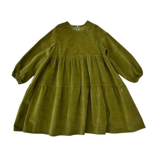 Green velvet ruffled dress