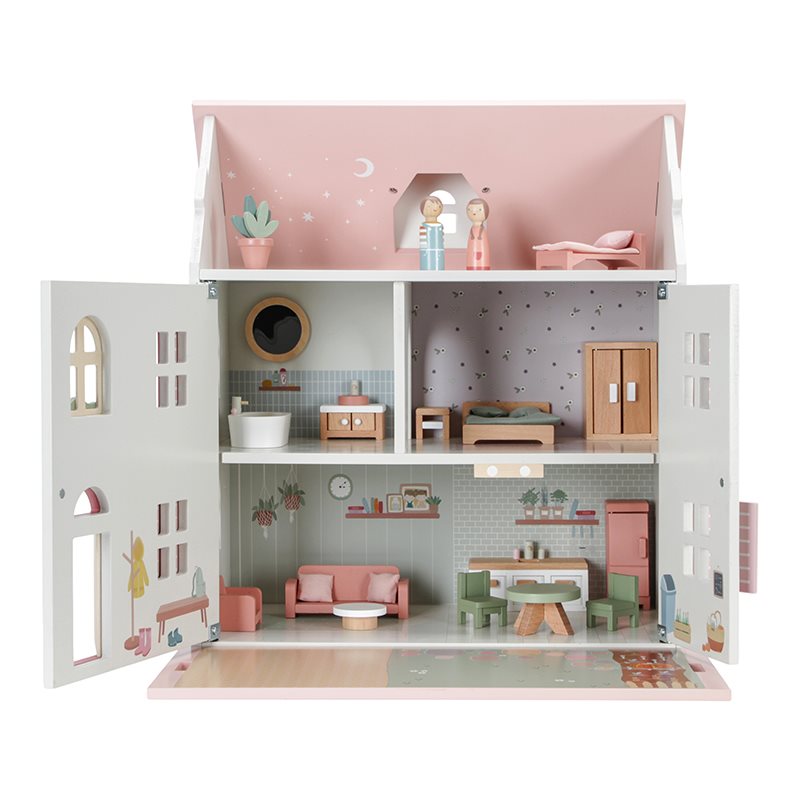 Maison de poupée en bois rose