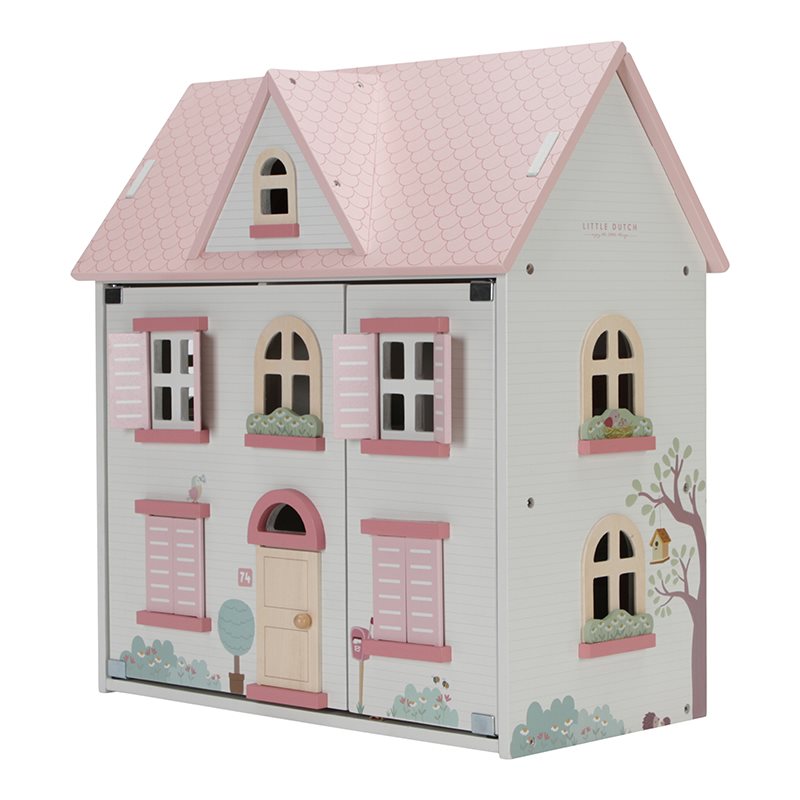 Maison de poupée en bois rose