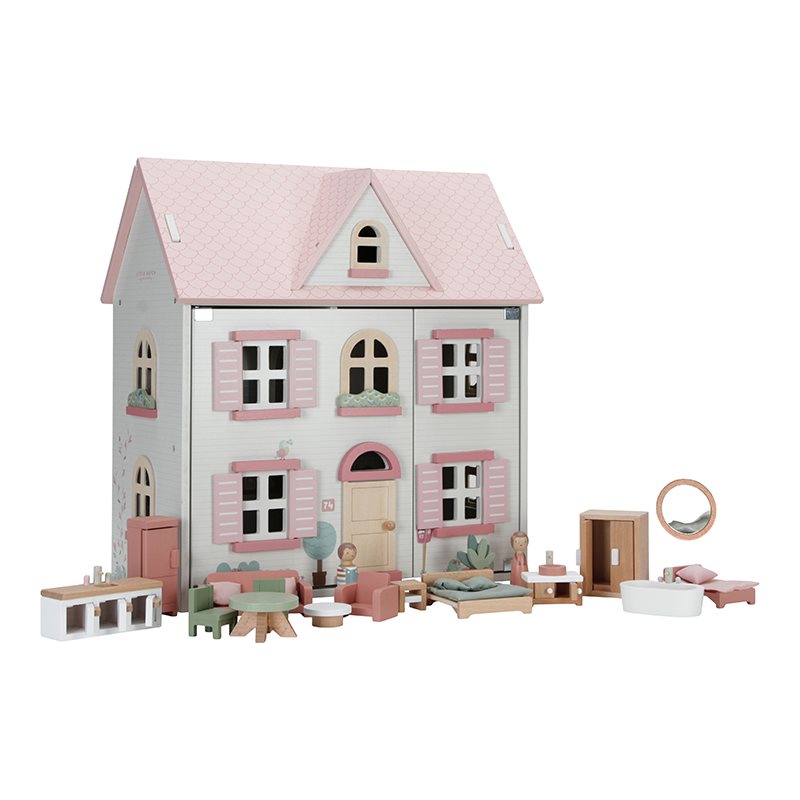 Maison de poupée en bois rose
