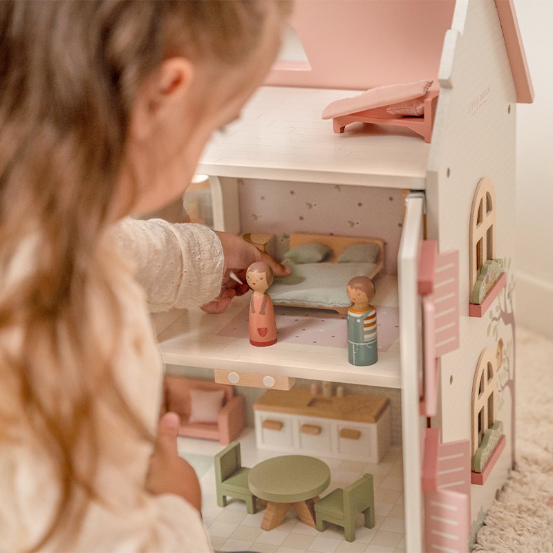 Maison de poupée en bois rose