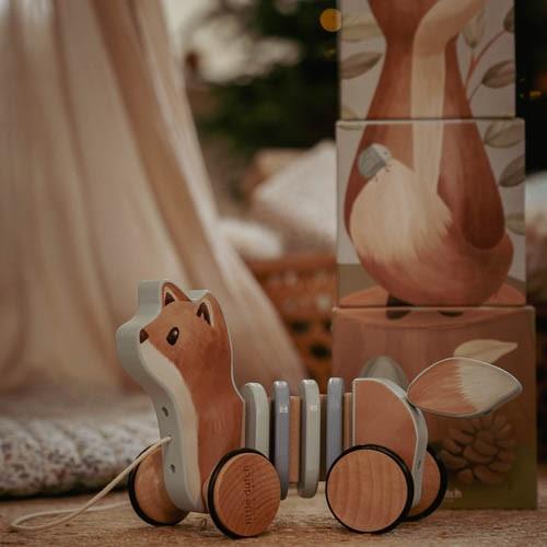 Volpe in legno da tirare Forest Friends