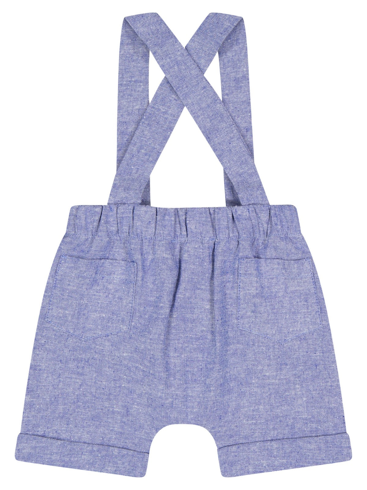 Baggy baby con bretelle lino-cotone color blu jeans