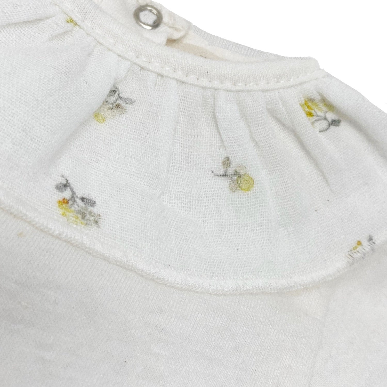 Maglietta body manica corta colletto fiorellini, lino-cotone