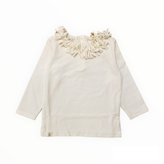 T-shirt crème à manches longues avec col, coton biologique