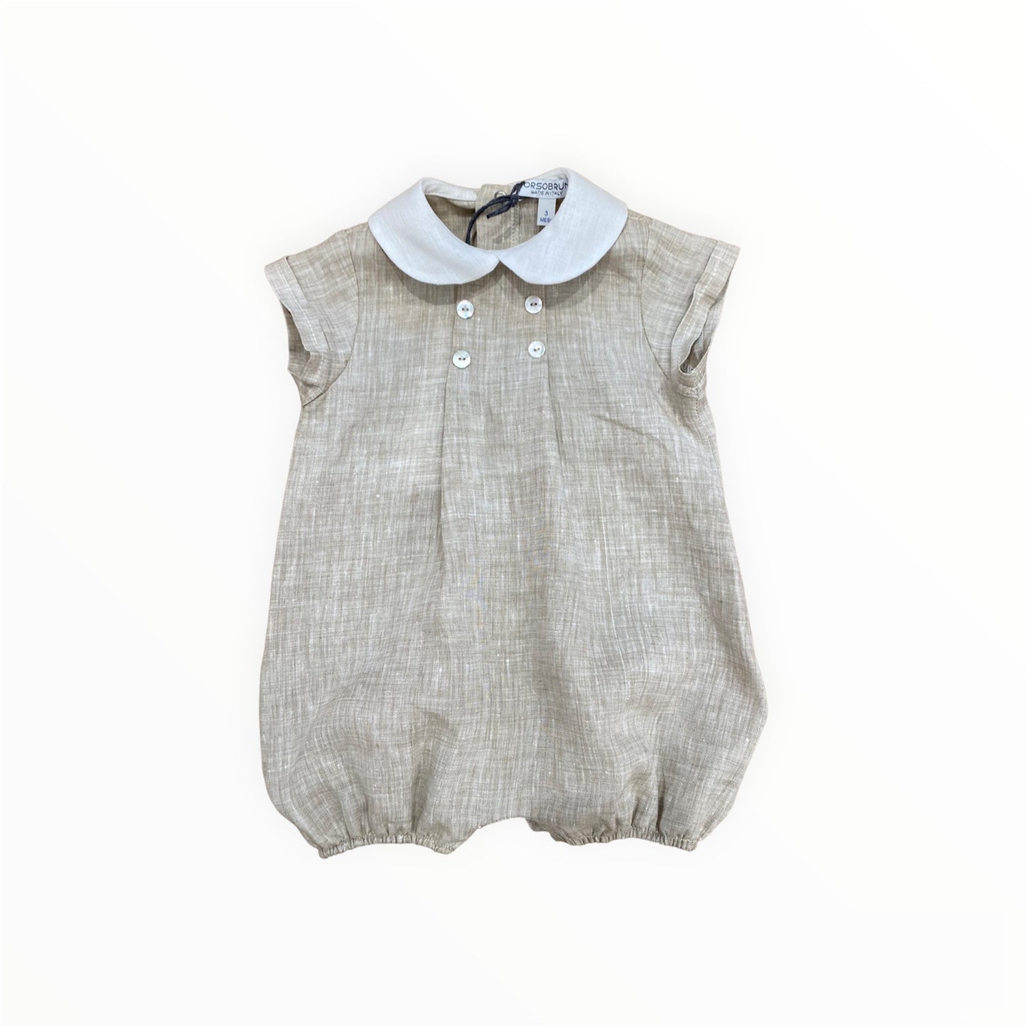 Dove gray linen romper with contrasting collar
