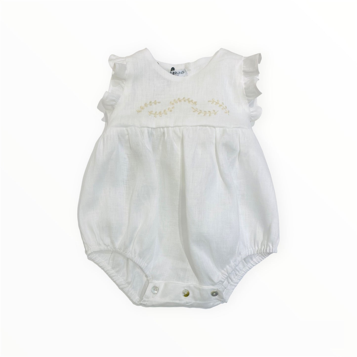 Linen romper with wheat ears embroidery