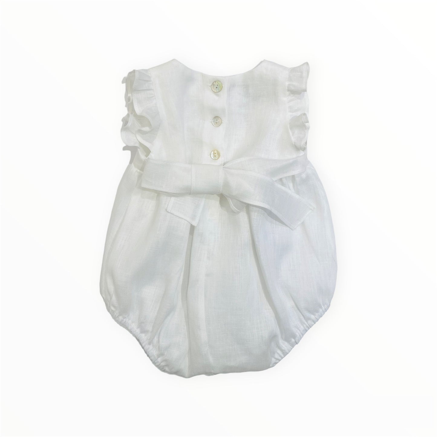 Linen romper with wheat ears embroidery