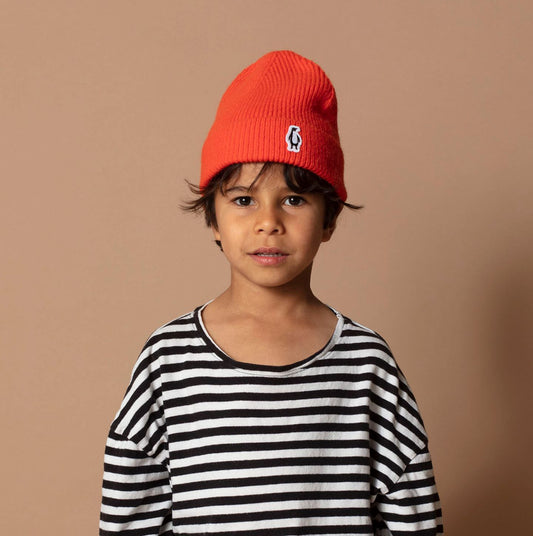 Red Dragon Knitted Beanie in Coral Red