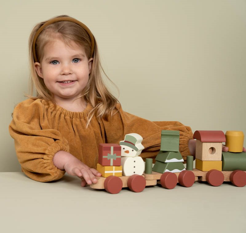 Train de Noël en bois empilable